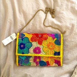 Anthropologie Beaded Clutch Purse With Chain